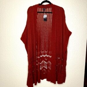 TORRID PLUS SIZE 3 4 22 24 26 28 BROWN CROCHET OPEN CARDIGAN PONCHO FALL SWEATER